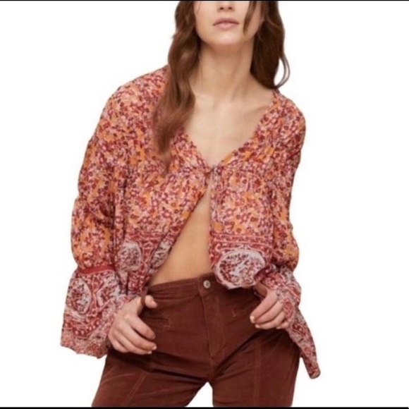 Free People Boho Semi Sheer Floral Cardigan S